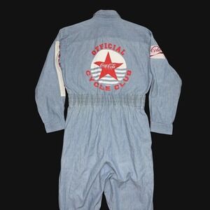 Vintage Coca-Cola Cycle Club Jumpsuit Blue Chambray Coveralls 30x30